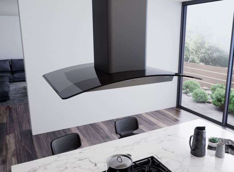 中島式 黑曜弧型玻璃排油煙機-1