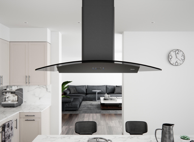 中島式 黑曜弧型玻璃排油煙機-2